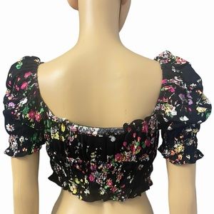 H&M Puff Sleeve Black Floral Print Top